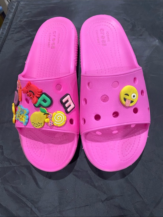 CROCS Other - CROCS Hot Pink Kids Slide Sandals with Fun Jibbitz Charms